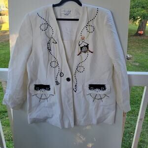 Donna Vinci Women's Blazer Size 20 White Nautical Embroidered Linen Blend...